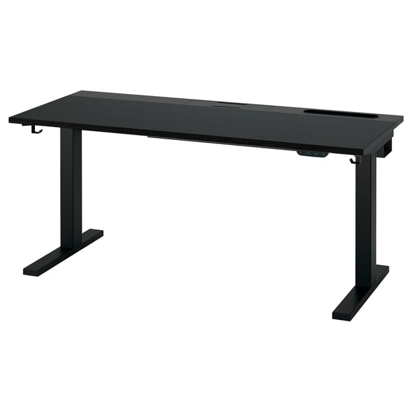 MITTZON Schreibtisch sitz/steh, elektrisch schwarz gebeiztes Eschenfurnier/schwarz, 140x60 cm