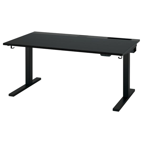 MITTZON Schreibtisch sitz/steh, elektrisch schwarz gebeiztes Eschenfurnier/schwarz, 140x80 cm