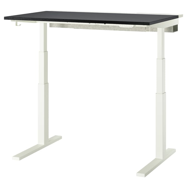 MITTZON Schreibtisch sitz/steh, elektrisch schwarz gebeiztes Eschenfurnier/weiß, 120x80 cm
