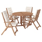 NÄMMARÖ Tisch+4 Hochlehner/außen, hellbraun lasiert/Kuddarna helles Graubeige, 130 cm