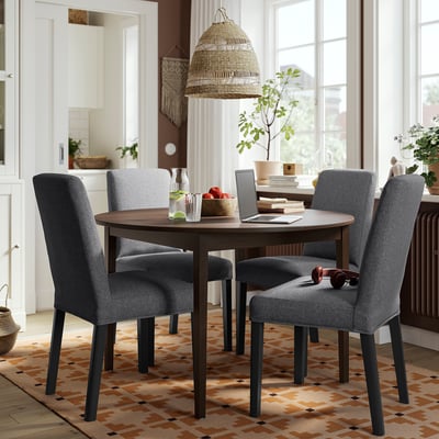 NÄSINGE / BERGMUND Tisch und 4 Stühle, dunkelbraun gebeiztes Buchenfurnier/Gunnared mittelgrau schwarz, 120 cm