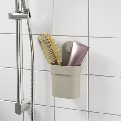 ÖBONÄS Behälter mit Saugnapf, graubeige