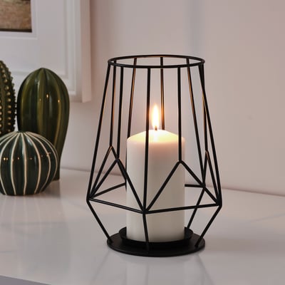 PÄRLBAND Kerzenständer für Blockkerze, schwarz, 21 cm