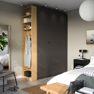 PAX / FORSAND Schrankkombination, dunkelgrau dunkelgrau/Eichenachbildung, 170x60x236 cm