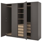 PAX / FORSAND Schrankkombination, dunkelgrau/Eicheneff wlas dunkelgrau, 250x60x236 cm