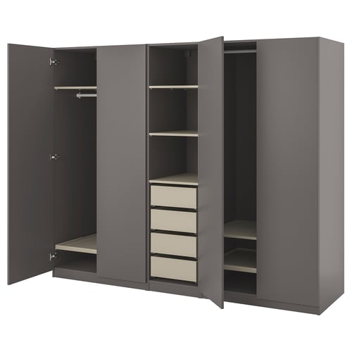 PAX / FORSAND Schrankkombination, dunkelgrau graubeige/dunkelgrau, 250x60x201 cm