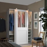 PAX / GRIMO Kleiderschrank mit Schiebetüren, weiß/Klarglas weiß, 150x66x201 cm