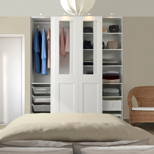 PAX / GRIMO Kleiderschrank mit Schiebetüren, weiß/Klarglas weiß, 200x66x236 cm