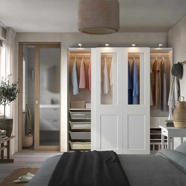 PAX / GRIMO Kleiderschrank mit Schiebetüren, weiß/Klarglas weiß, 200x66x201 cm