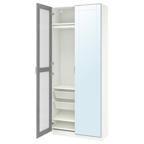 PAX / KAMMARTORP Schrankkombination, weiß/Spiegelglas grau, 100x38x236 cm