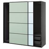 PAX / MEHAMN/AULI Kleiderschrank mit Schiebetüren, dunkelgrau doppelseitig/hellgrün Spiegelglas, 200x66x201 cm