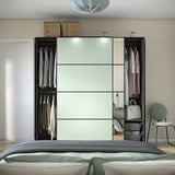 PAX / MEHAMN/AULI Kleiderschrank mit Schiebetüren, dunkelgrau doppelseitig/hellgrün Spiegelglas, 200x66x201 cm