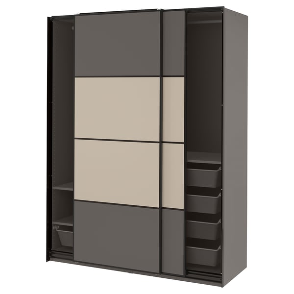 PAX / MEHAMN Kleiderschrank, doppelseitig dunkelgrau/graubeige, 150x66x201 cm