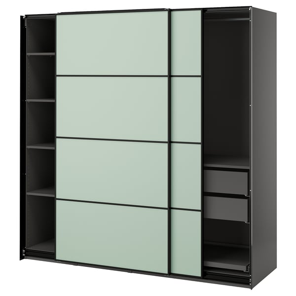 PAX / MEHAMN Kleiderschrank mit Schiebetüren, dunkelgrau/doppelseitig hellgrün, 200x66x201 cm