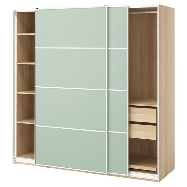 PAX / MEHAMN Kleiderschrank mit Schiebetüren, Eicheneff wlas/doppelseitig hellgrün, 200x66x201 cm