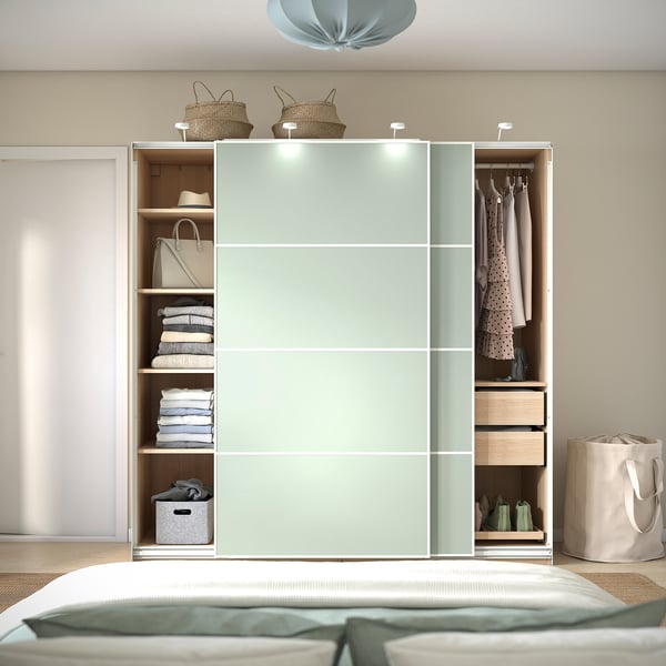 PAX / MEHAMN Kleiderschrank mit Schiebetüren, Eicheneff wlas/doppelseitig hellgrün, 200x66x201 cm