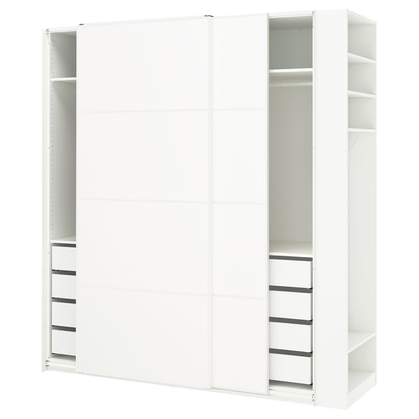 PAX / MEHAMN Kleiderschrank mit Schiebetüren, weiß weiß/doppelseitig weiß, 220x66x236 cm