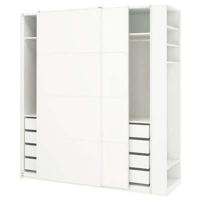 PAX / MEHAMN Kleiderschrank mit Schiebetüren, weiß weiß/doppelseitig weiß, 220x66x236 cm