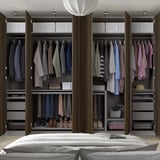 PAX / STORKLINTA Schrankkombination, dunkelgrau/dunkelbraun gebeizter Eicheneffekt, 300x60x236 cm