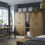 PAX / TONSTAD Schrankkombination, dunkelgrau braun/gebeiztes Eichenfurnier Glas, 250x60x201 cm