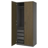 PAX / TONSTAD Schrankkombination, dunkelgrau/braun gebeiztes Eichenfurnier, 100x60x236 cm