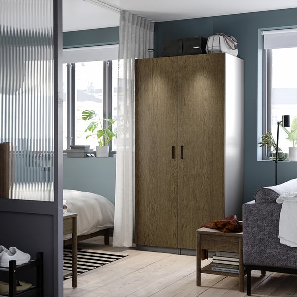 PAX / TONSTAD Schrankkombination, dunkelgrau/braun gebeiztes Eichenfurnier, 100x60x201 cm