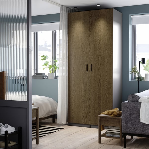 PAX / TONSTAD Schrankkombination, dunkelgrau/braun gebeiztes Eichenfurnier, 100x60x236 cm