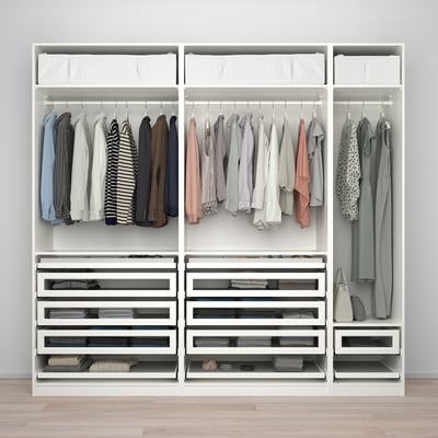 PAX / TYSSEDAL Schrankkombination, weiß/weiß Glas, 250x60x236 cm