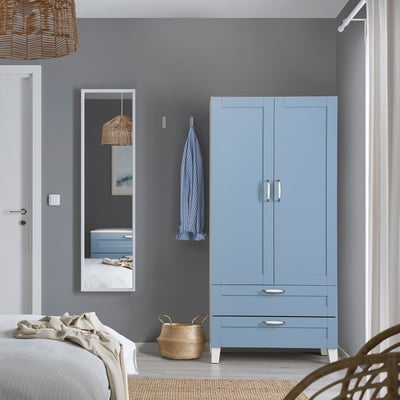PLATSA Kleiderschrank m 2 Türen+2Schubl., weiß/Sannidal blau, 80x42x173 cm