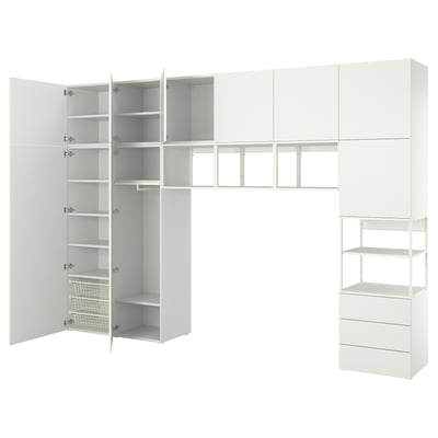 PLATSA Kleiderschrank m 9 Türen+3Schubl., weiß/Fonnes weiß, 360x42x241 cm