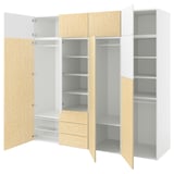 PLATSA Kleiderschrank m 9 Türen+3Schubl., weiß Kalbåden/glänzende Kiefernachbildung FONNES weiß, 240x57x221 cm