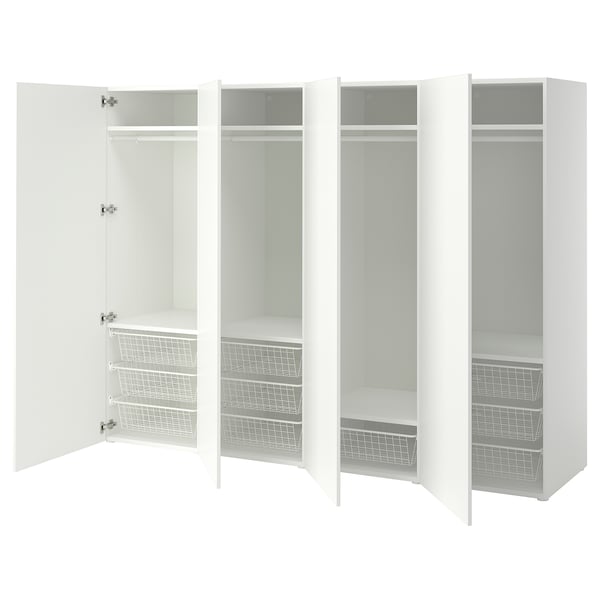 PLATSA Kleiderschrank mit 4 Türen, weiß/Fonnes weiß, 240x57x181 cm