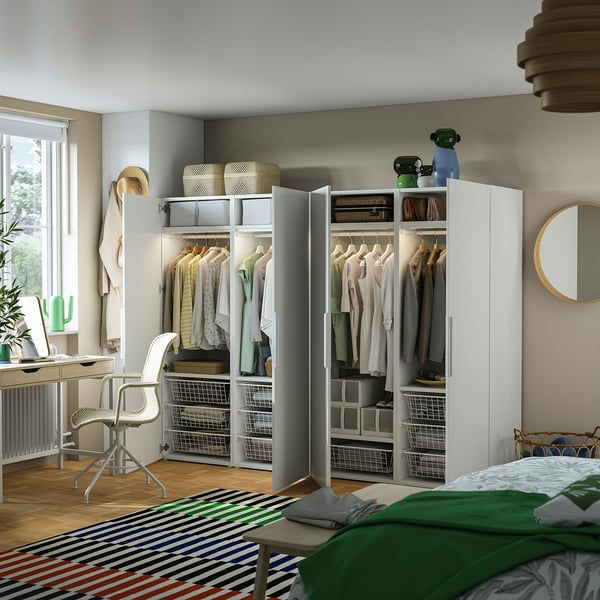 PLATSA Kleiderschrank mit 4 Türen, weiß/Fonnes weiß, 240x57x181 cm