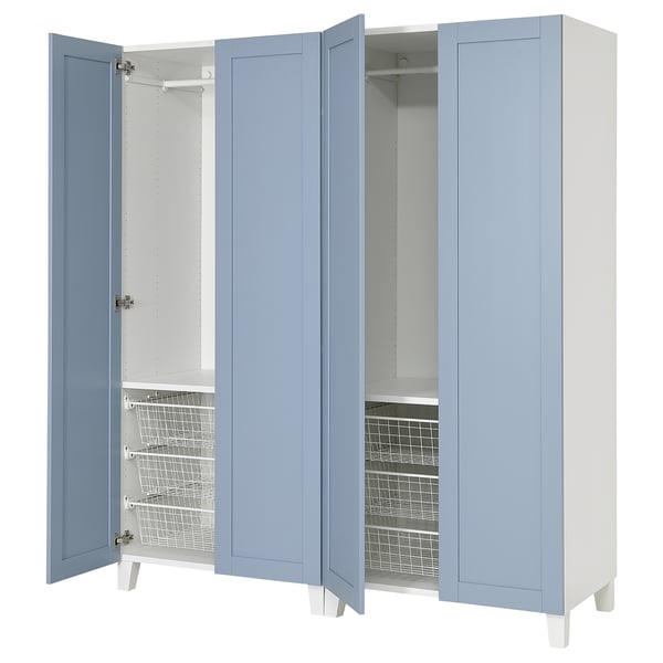 PLATSA Kleiderschrank mit 4 Türen, weiß/Sannidal blau, 160x57x191 cm