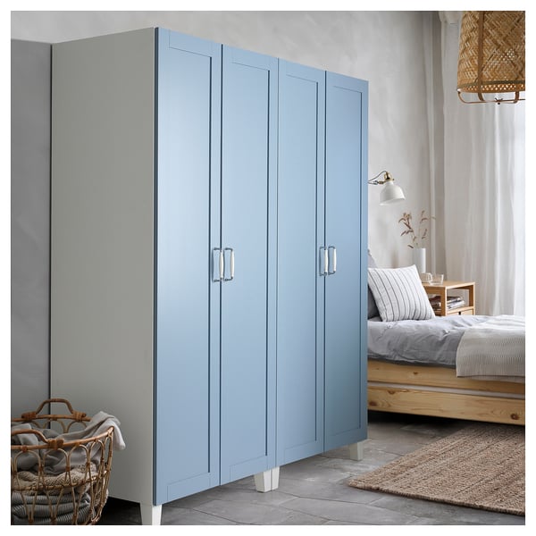 PLATSA Kleiderschrank mit 4 Türen, weiß/Sannidal blau, 160x57x191 cm