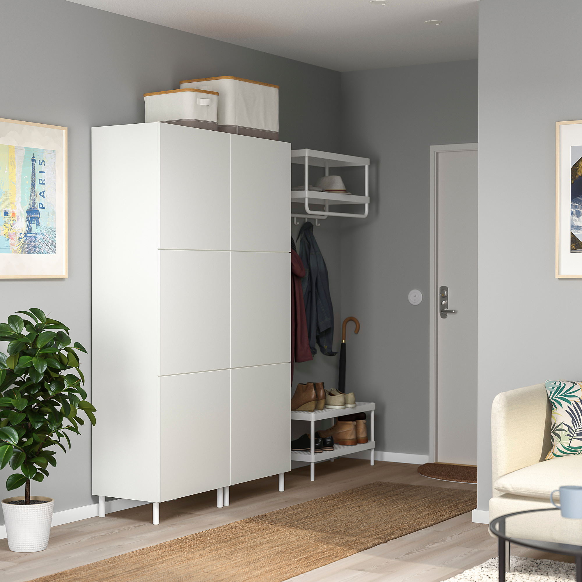 PLATSA Kleiderschrank mit 6 Türen, weiß/Fonnes weiß, 120x42x191 cm