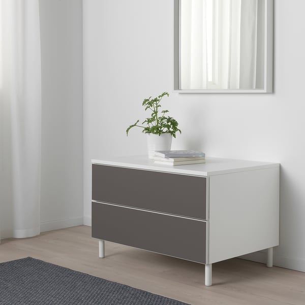 PLATSA Kommode mit 2 Schubladen, weiß/Skatval dunkelgrau, 80x57x53 cm