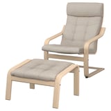POÄNG Sessel und Hocker, Eichenfurnier weiß lasiert/Gunnared beige