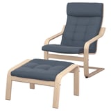 POÄNG Sessel und Hocker, Eichenfurnier weiß lasiert/Gunnared blau