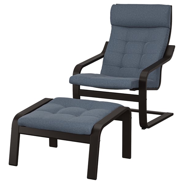 POÄNG Sessel und Hocker, schwarzbraun/Gunnared blau