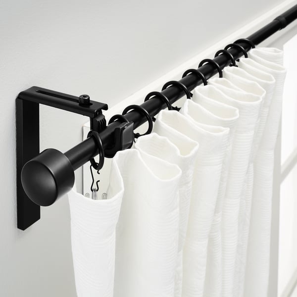 RÄCKA Gardinenstangenkombination, schwarz, 120-210 cm