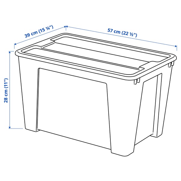 SAMLA Box mit Deckel, transparent/hellgrau, 57x39x28 cm/45 l