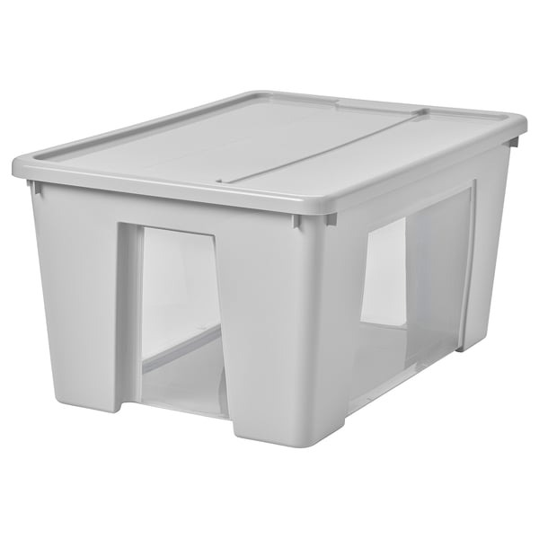 SAMLA Box mit Deckel, transparent/hellgrau, 57x39x28 cm/45 l