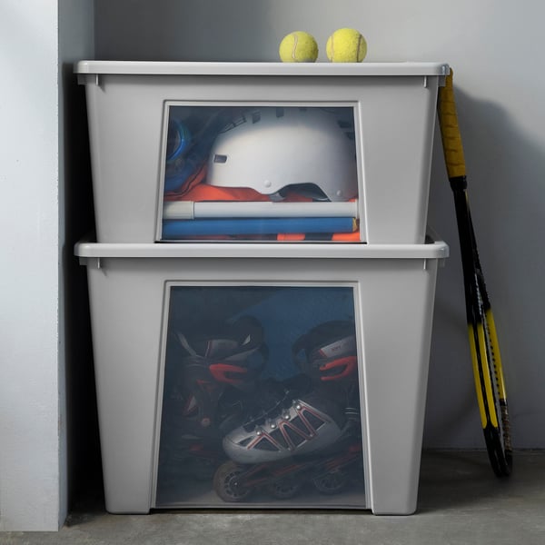 SAMLA Box mit Deckel, transparent/hellgrau, 57x39x28 cm/45 l