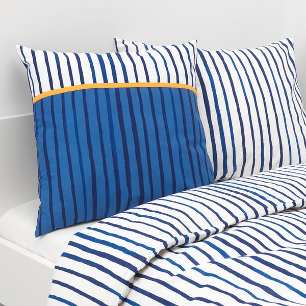 SÅNGLÄRKA Kissen - Streifen, blau orange - IKEA Schweiz