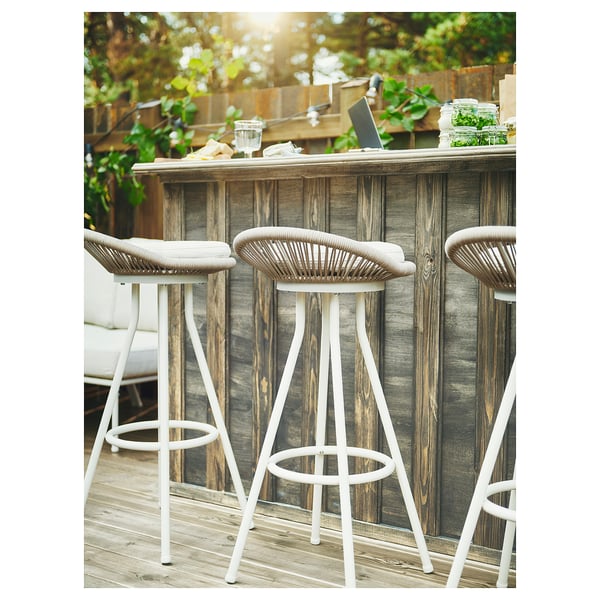 SEGERÖN Barhocker/außen, drehbar weiß/beige