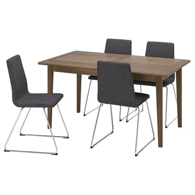 SKANSNÄS / LILLÅNÄS Tisch und 4 Stühle, braun Buche/verchromt Gunnared dunkelgrau, 150/205 cm