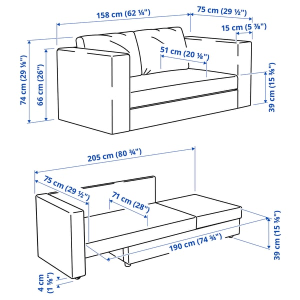 SKÖNABÄCK 2er-Bettsofa, Knisa dunkelgrau