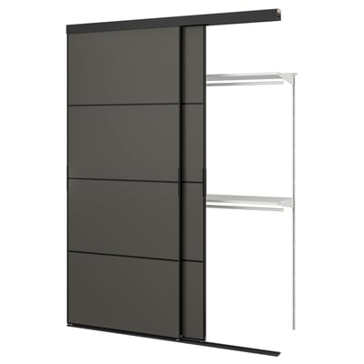 SKYTTA / BOAXEL Reach-in-Kleiderschrank +Schiebetür, schwarz doppelseitig/Mehamn dunkelgrau, 177x65x240 cm