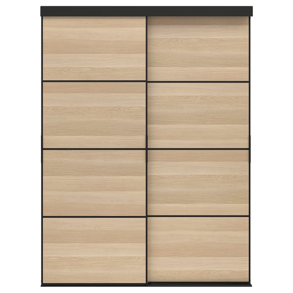 SKYTTA / MEHAMN Schiebetür-Kombination, schwarz/doppelseitig Eicheneff wlas, 152x205 cm